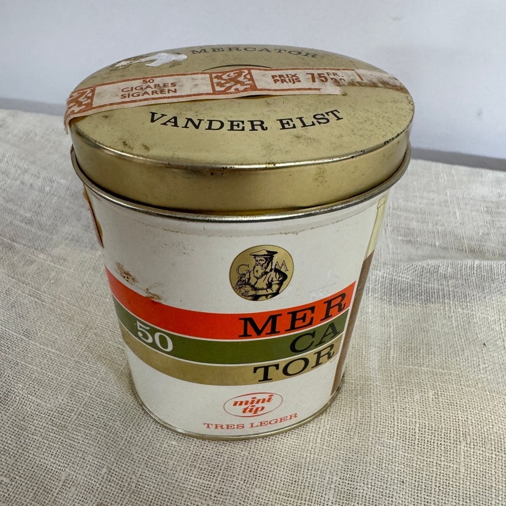 Vintage Vander Elst Mercator Cigar Tin Oval Metal Container MCM Retro Decor
